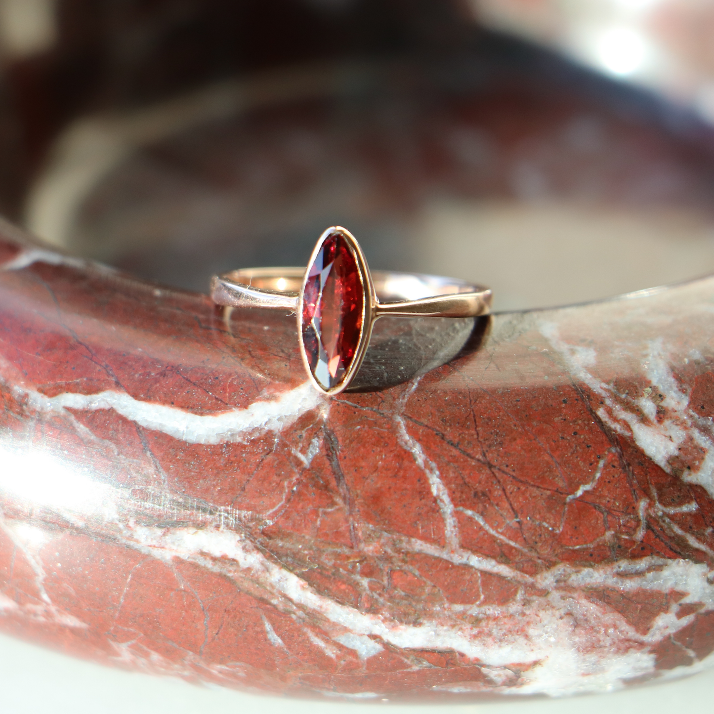 9ct Gold Marquise Cut Garnet Ring