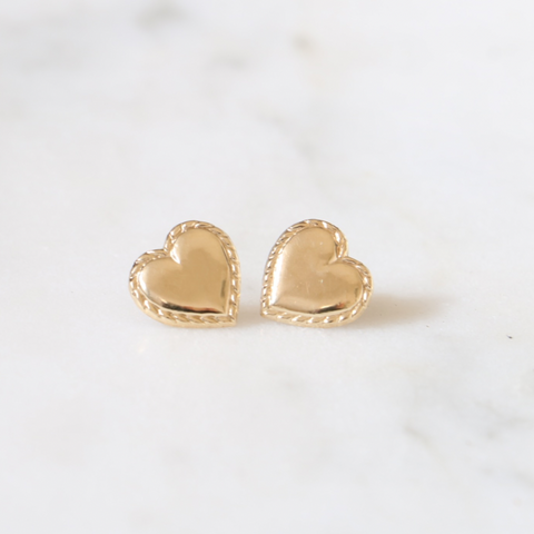 9ct Gold Chunky Vintage Heart Studs Earrings
