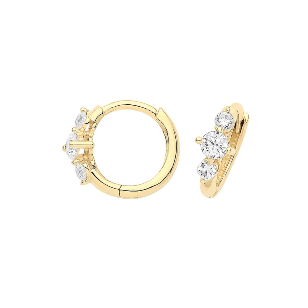 9ct Gold CZ Hinged Huggies Earrings