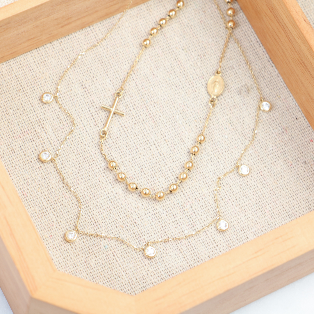 9ct Gold Ball Chain Cross Necklace