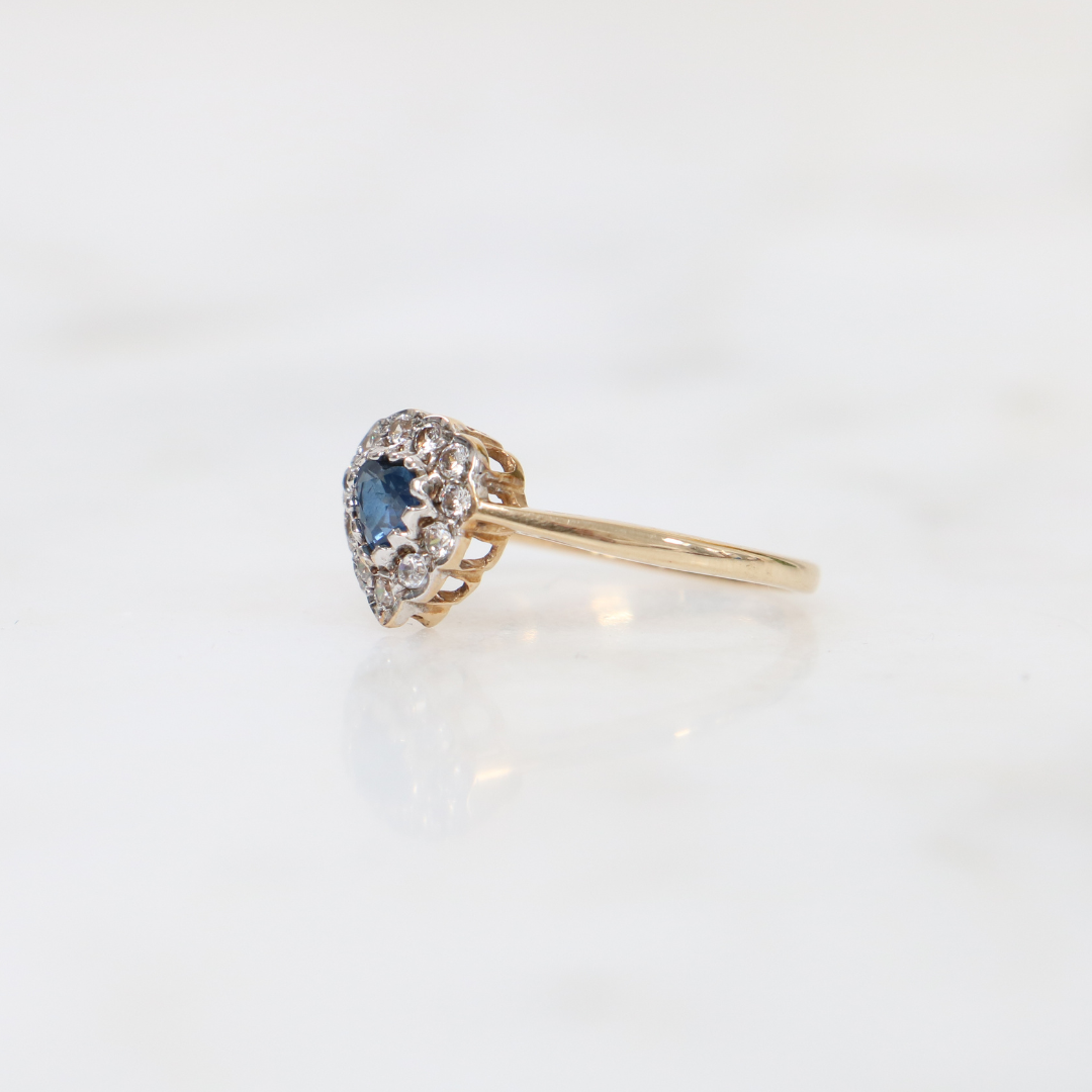 9ct Gold Heart Cut Sapphire Halo Ring