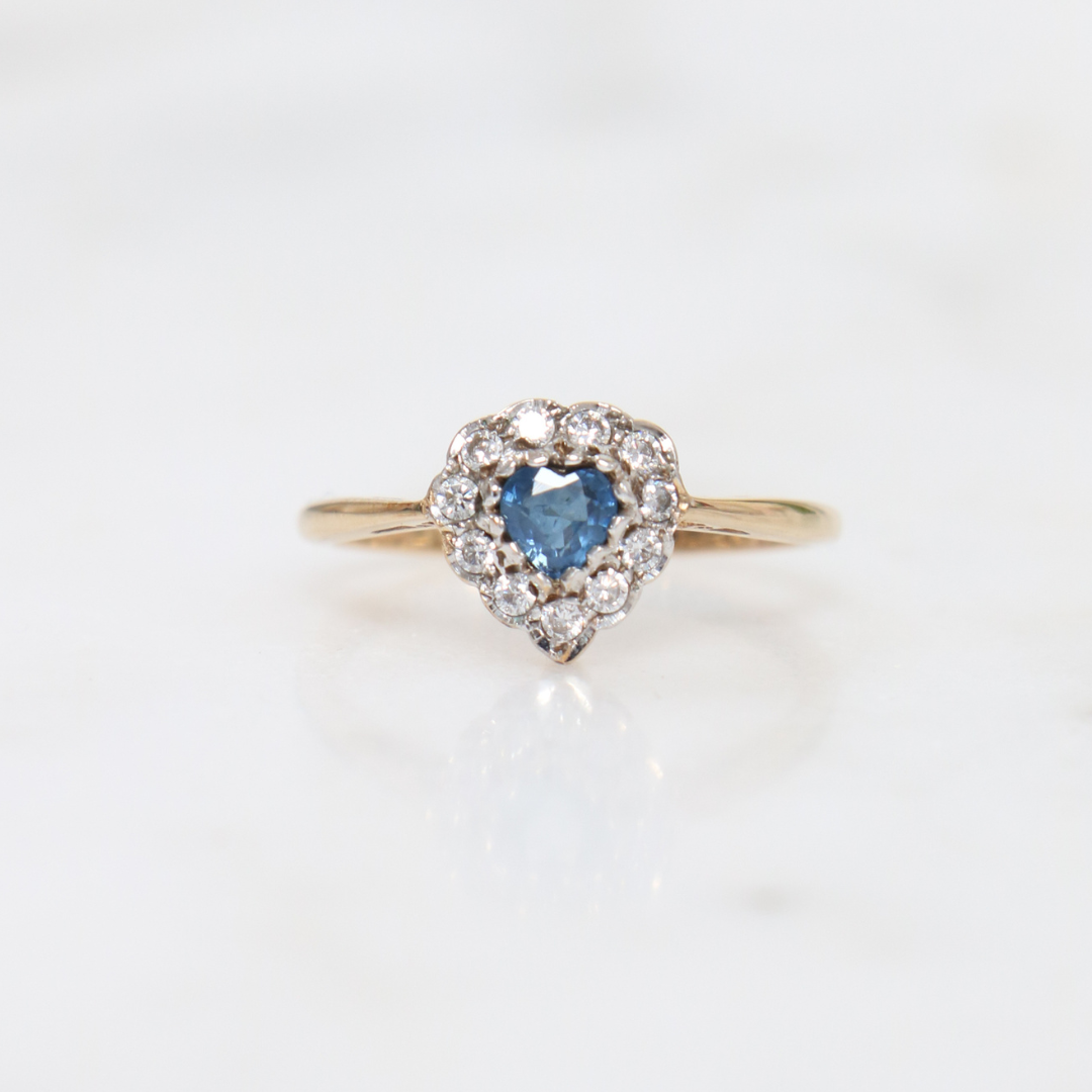 9ct Gold Heart Cut Sapphire Halo Ring