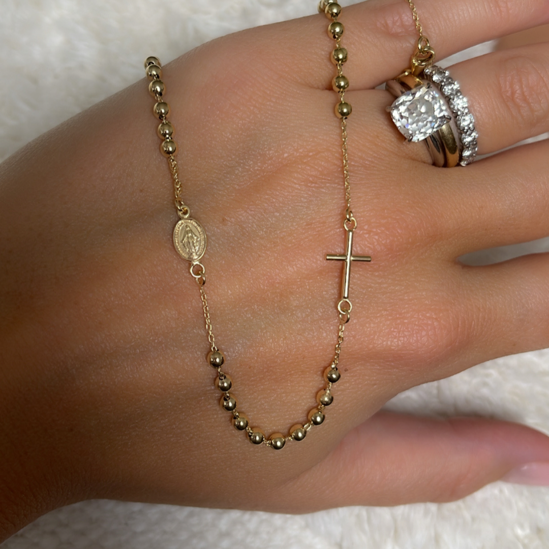 9ct Gold Diamond Ball Chain Cross Necklace