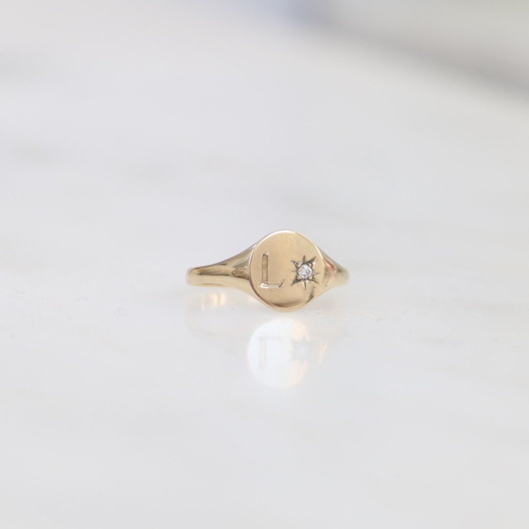 9ct Gold Custom Engaved Diamond Signet Ring