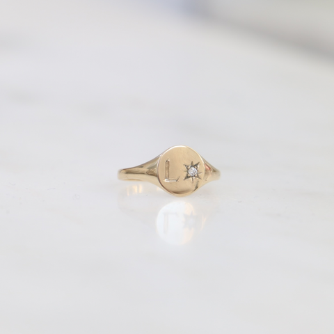 9ct Gold Custom Engaved Diamond Signet Ring