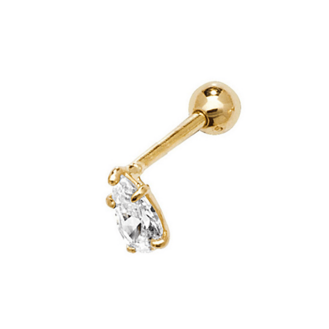 9ct Yellow Gold Pear Cut CZ Barbell Earring Stud