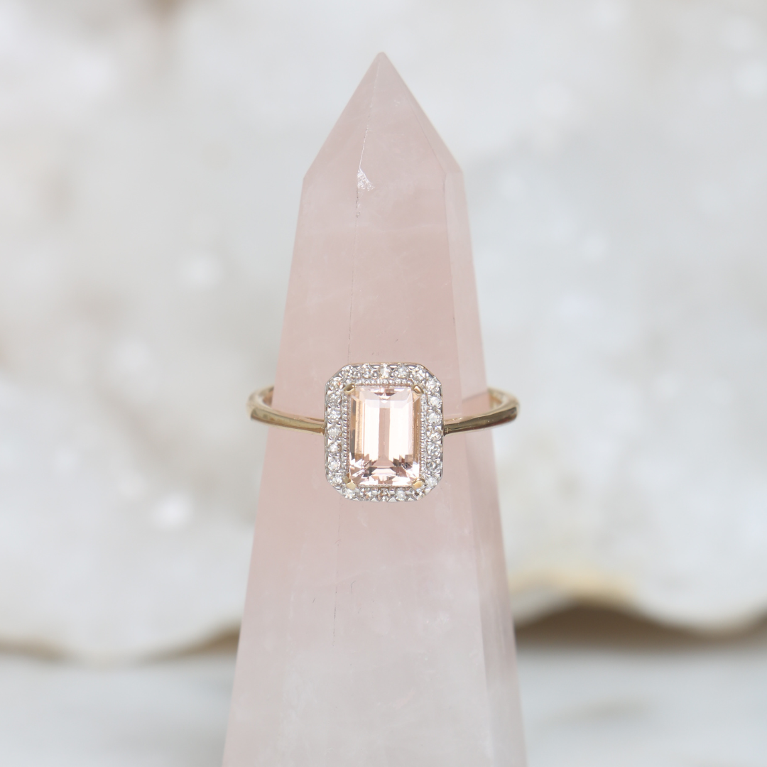 9ct Gold Morganite and Diamond ring