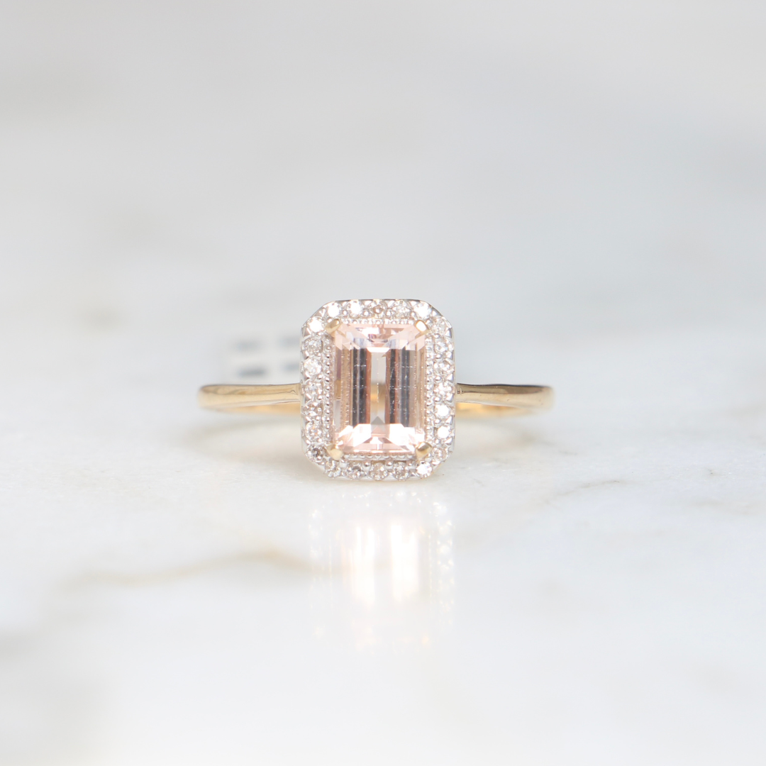 9ct Gold Morganite and Diamond ring