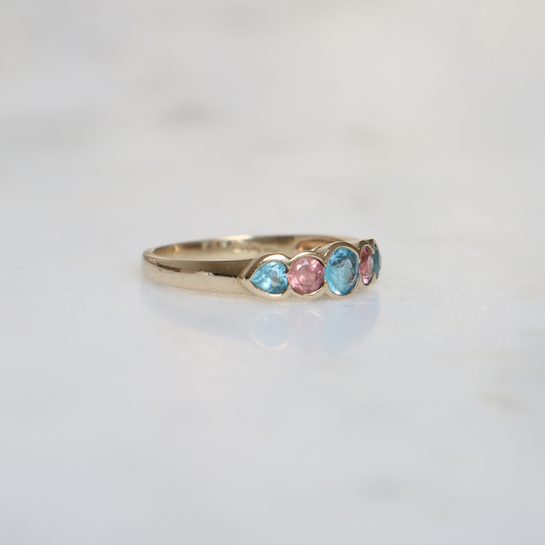 9ct Gold Pink and Blue Vintage Ring